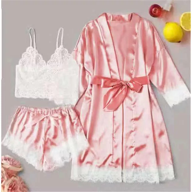 Set pijama dama din 3 piese , satin + dantela