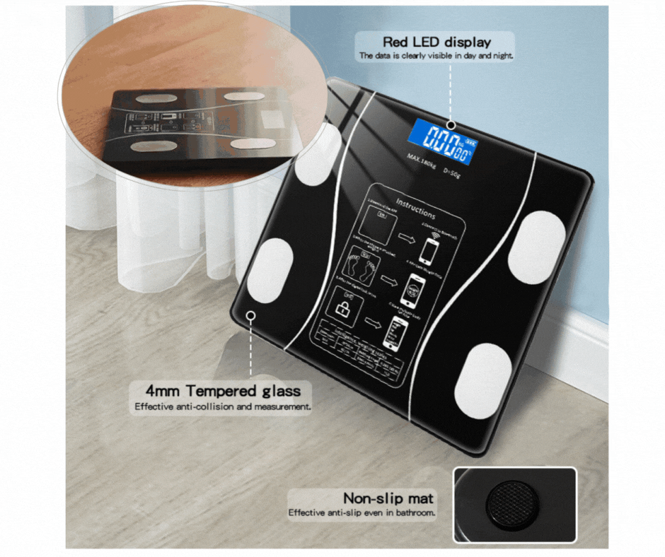 Cantar Bluetooth cu analiza corporala, display LED, sticla
