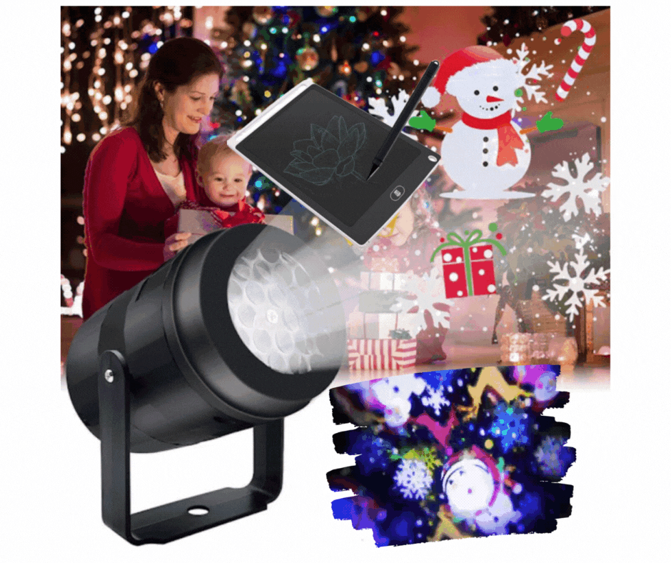 Proiector 16 figurine rotative cu tematica de sarbatori + CADOU Tableta LCD pentru desenat si scris 8.5"