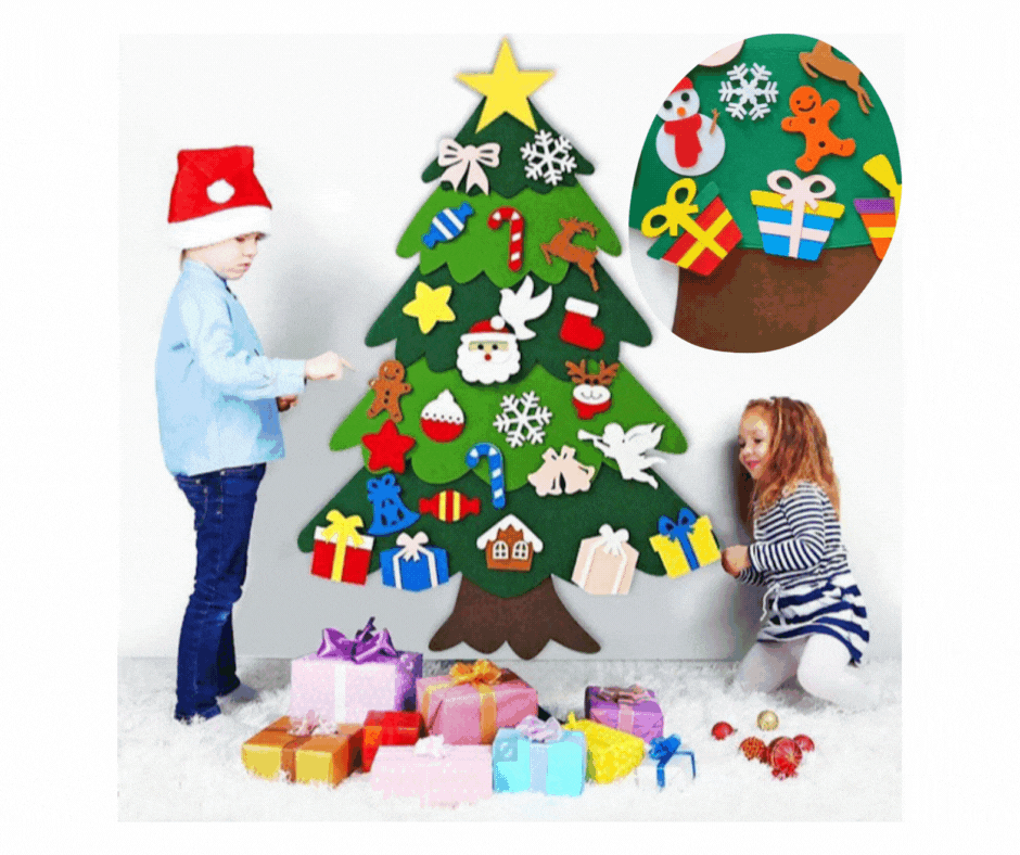 Brad decorativ Craciun cu 25 de ornamente din fetru