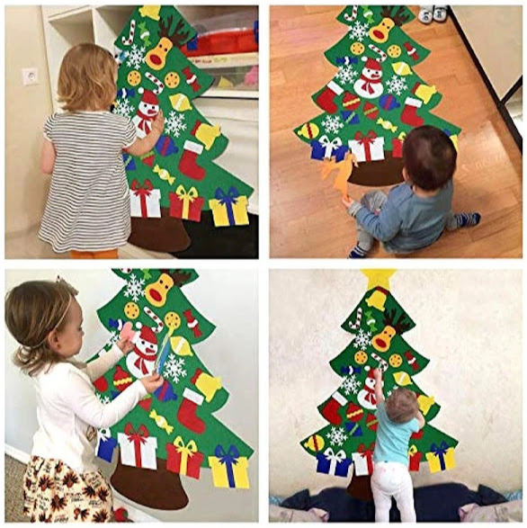 Brad decorativ Craciun cu 25 de ornamente din fetru
