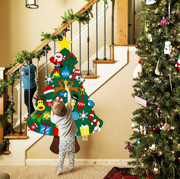 Brad decorativ Craciun cu 25 de ornamente din fetru