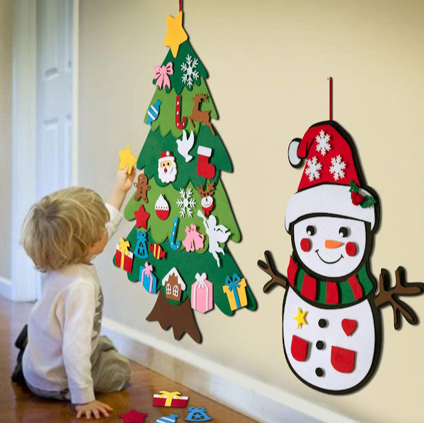 Brad decorativ Craciun cu 25 de ornamente din fetru