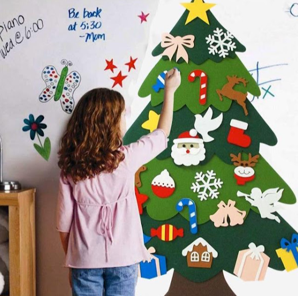 Brad decorativ Craciun cu 25 de ornamente din fetru
