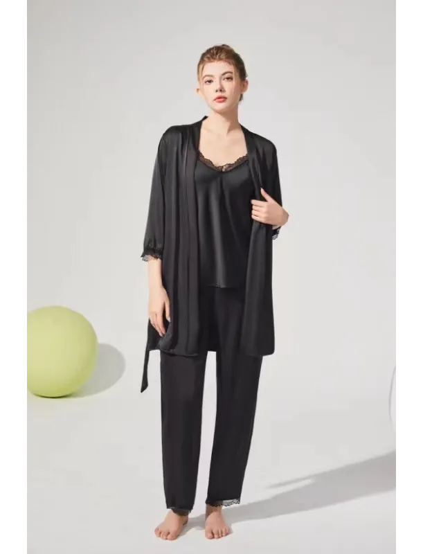 Pijama satinata pentru dama, trei piese