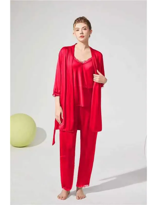 Pijama satinata pentru dama, trei piese