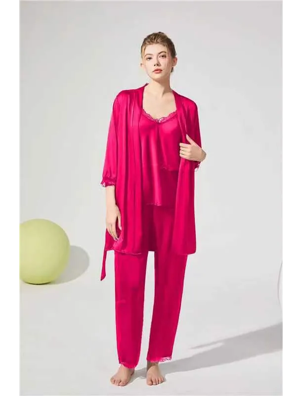 Pijama satinata pentru dama, trei piese