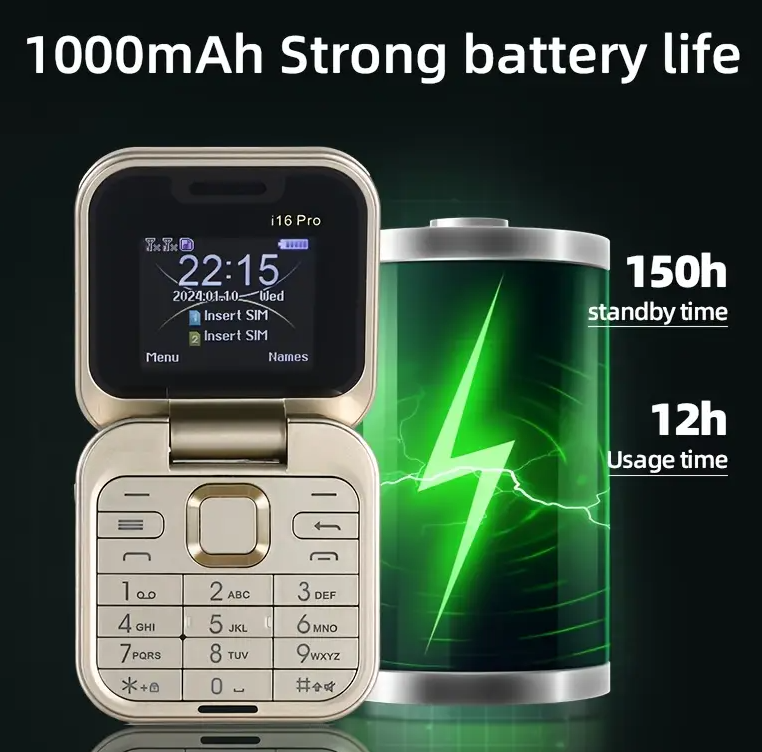 Telefon de Buzunar Pliabil Flip i16 Pro, Dual SIM