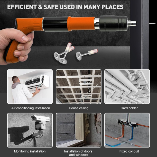 Mini Pistol manual pentru fixarea cuielor pe perete Nail Gunner 100 cuie incluse, calibru 7.3 cm, pneumatic