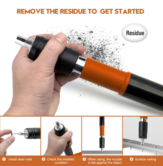 Mini Pistol manual pentru fixarea cuielor pe perete Nail Gunner 100 cuie incluse, calibru 7.3 cm, pneumatic