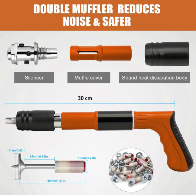 Mini Pistol manual pentru fixarea cuielor pe perete Nail Gunner 100 cuie incluse, calibru 7.3 cm, pneumatic
