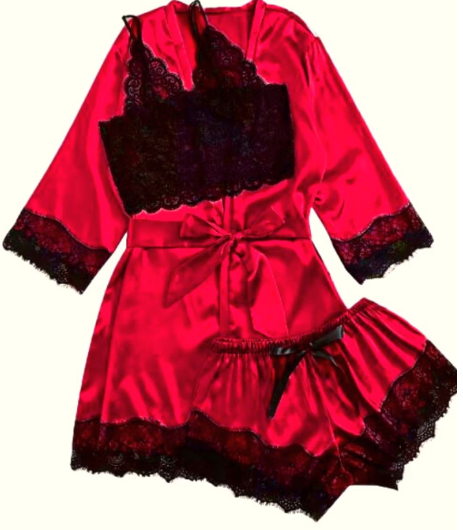 Set pijama dama din 3 piese , satin + dantela