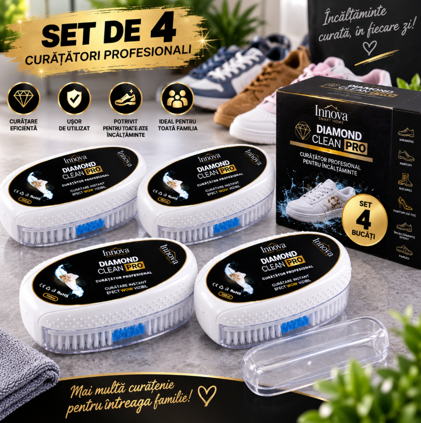 Set 2x Diamond Clean PRO – Curățător profesional pentru încălțăminte, cu perie și burete integrat