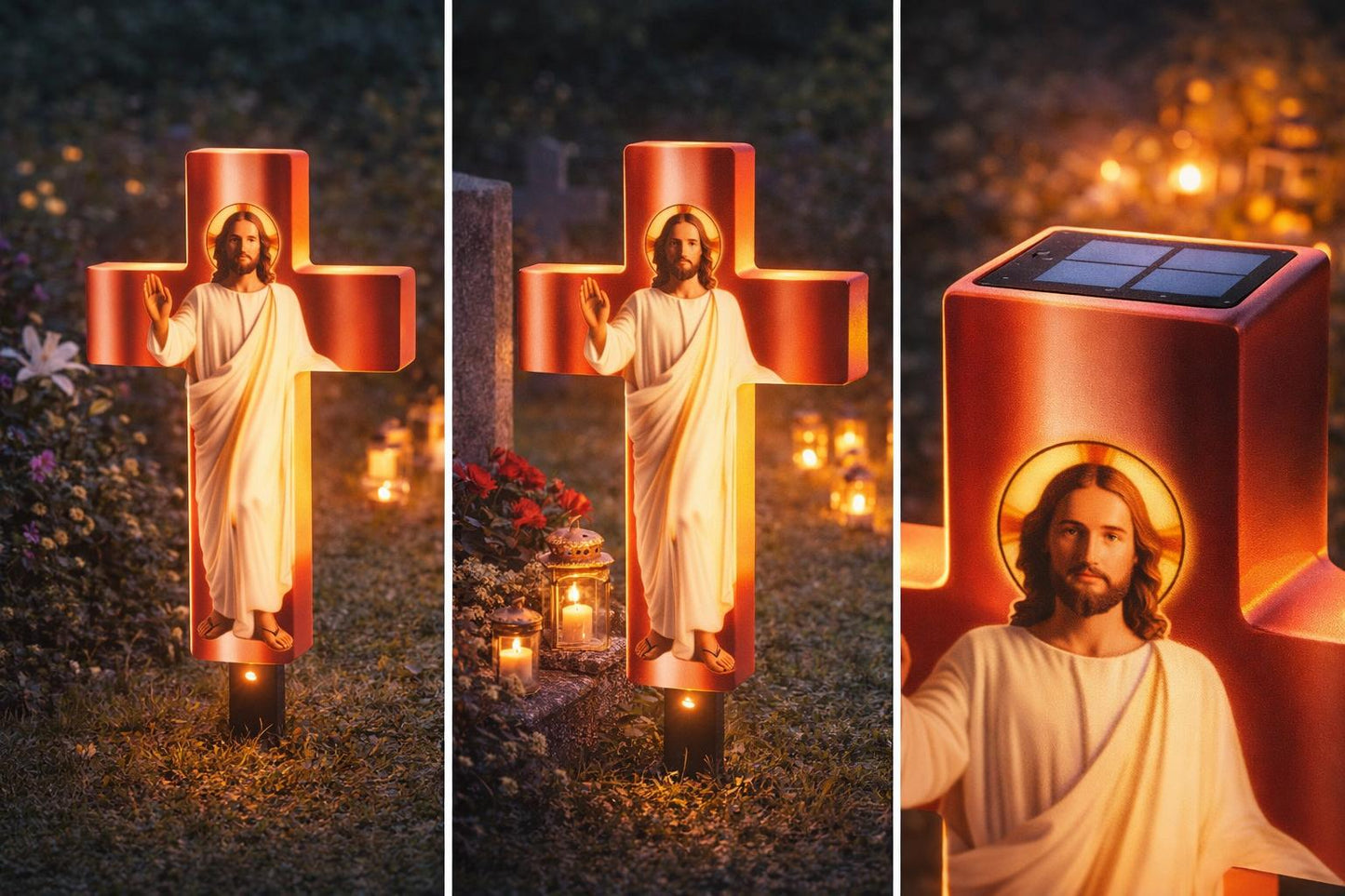 Cruce Solară LED pentru Mormânt – Fără Consum de Electricitate 57 x 25 x 8 cm