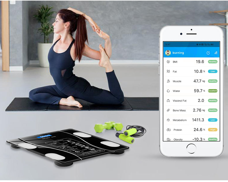 Cantar Bluetooth cu analiza corporala, display LED, sticla
