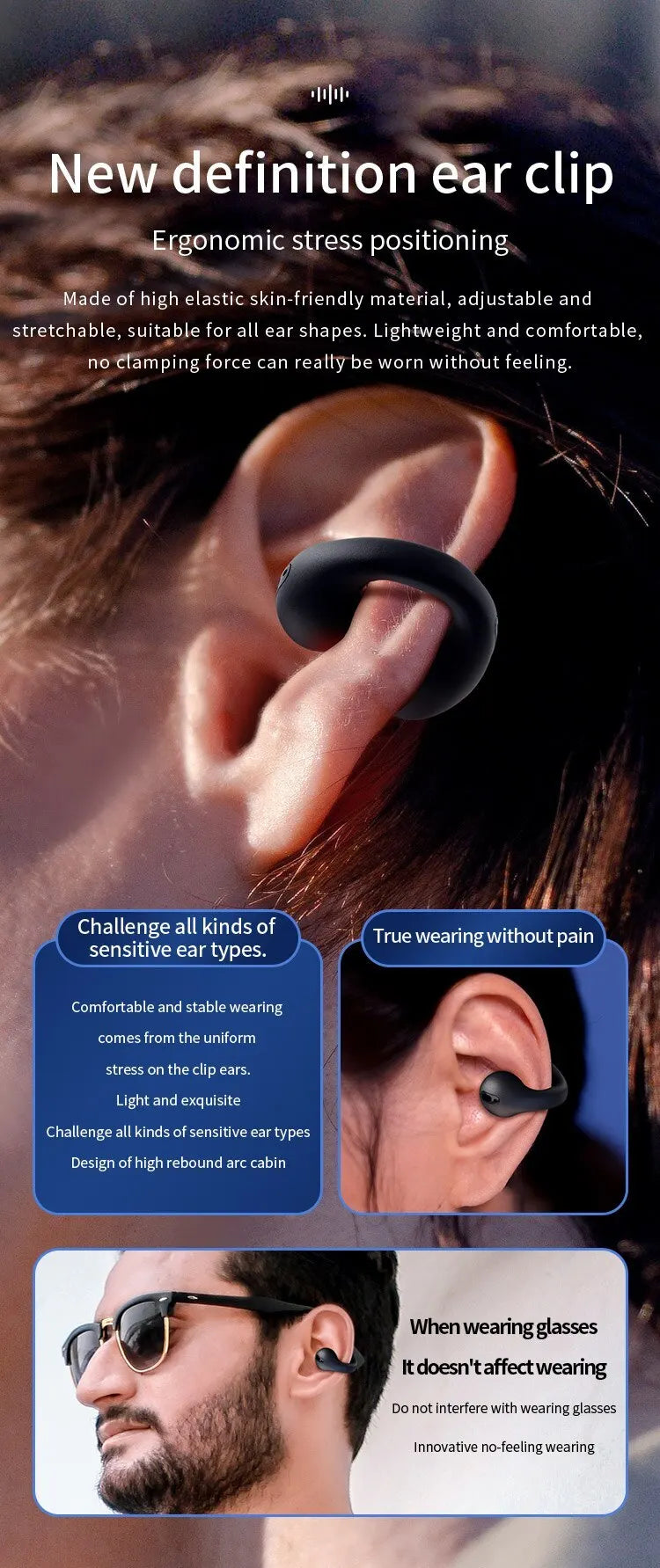 Casti Bluetooth prindere pe ureche, control tactil