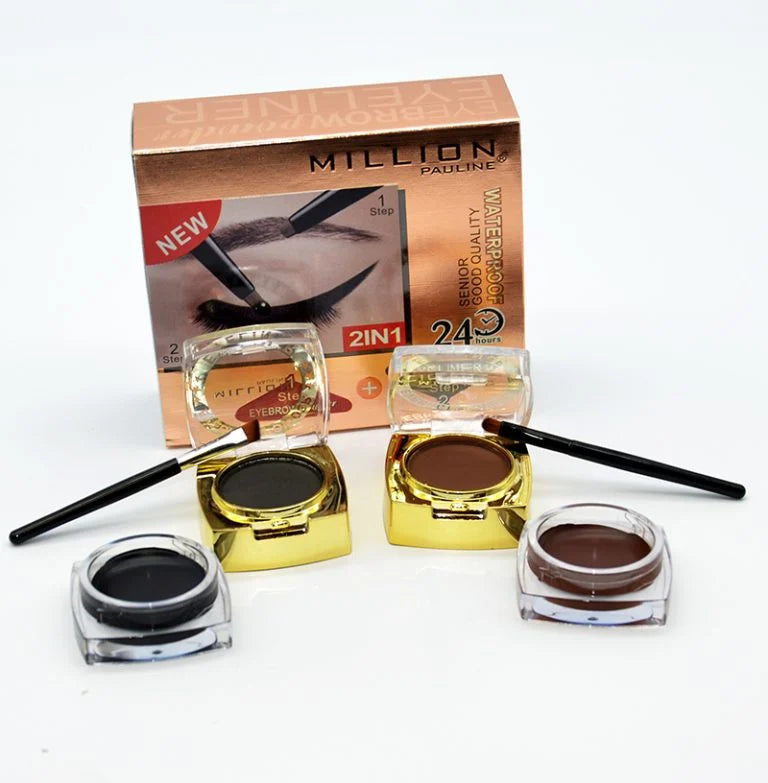 Kit Sprancene 2 in 1, Eyeliner Gel, Pudra Sprancene, 2 Pensule Million Pauline