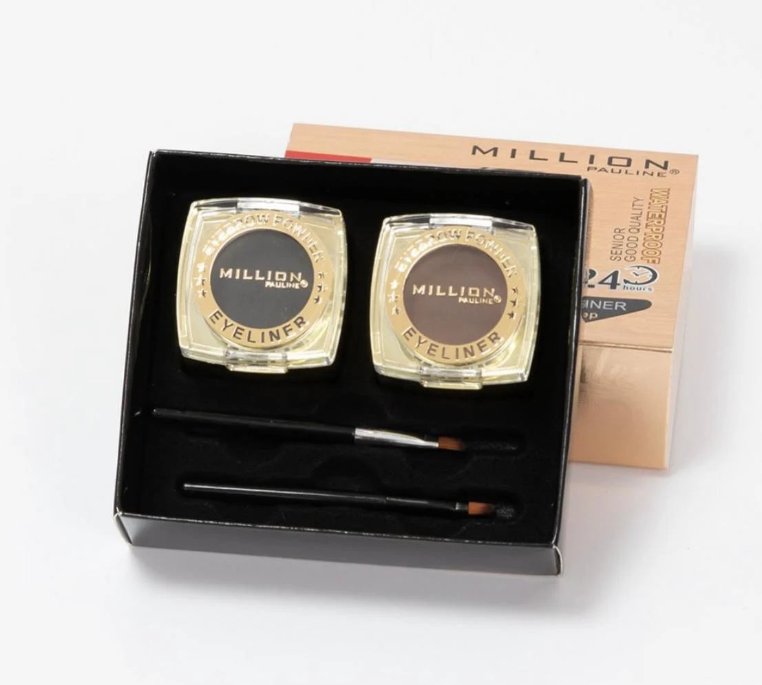 Kit Sprancene 2 in 1, Eyeliner Gel, Pudra Sprancene, 2 Pensule Million Pauline