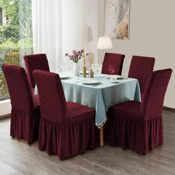 SET 6x Huse creponate cu volane din bumbac premium, pentru scaune