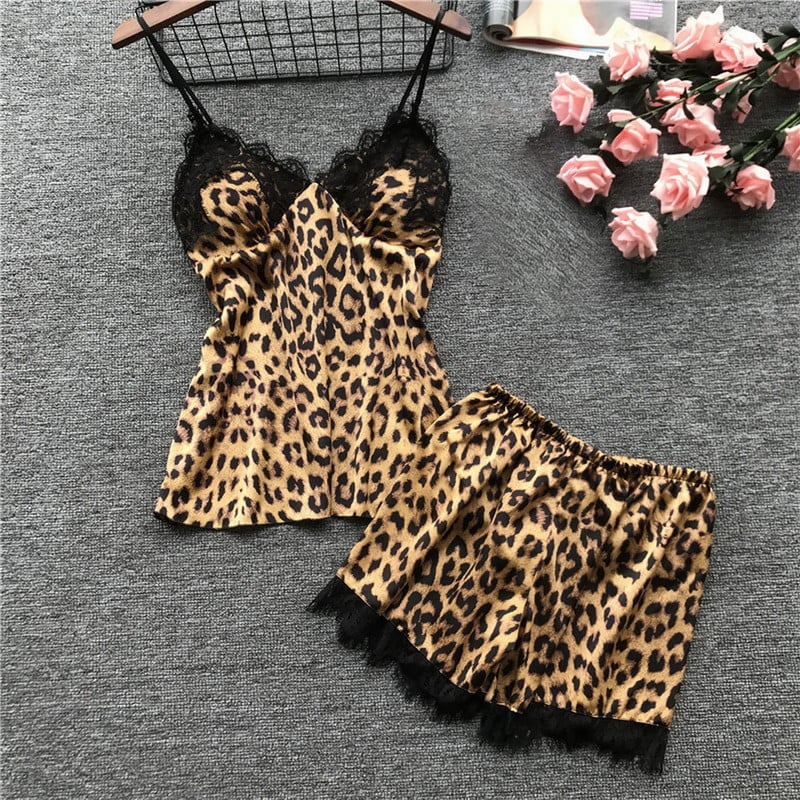 Set Pijama Dantela Leopard , 4 Piese