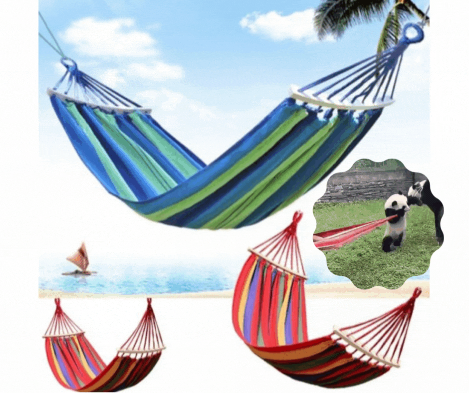 Hamac cu bara de lemn pentru o vara relaxanta - Rosu sau Albastru