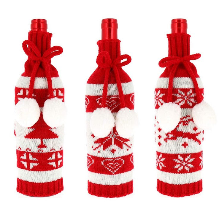 Set 2 huse festive pentru sticla de vin, decoratiune de Craciun