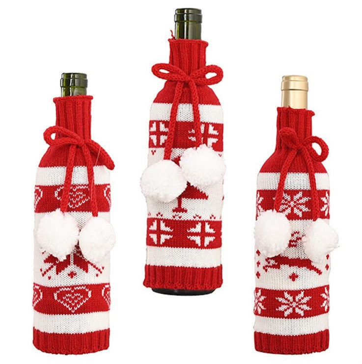 Set 2 huse festive pentru sticla de vin, decoratiune de Craciun