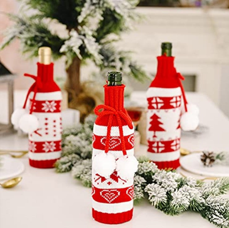 Set 2 huse festive pentru sticla de vin, decoratiune de Craciun