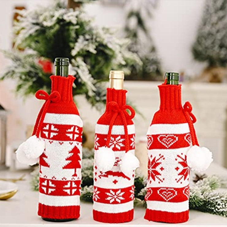 Set 2 huse festive pentru sticla de vin, decoratiune de Craciun