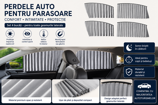 Set 4 x parasolar auto retractabil, geamuri laterale, gri
