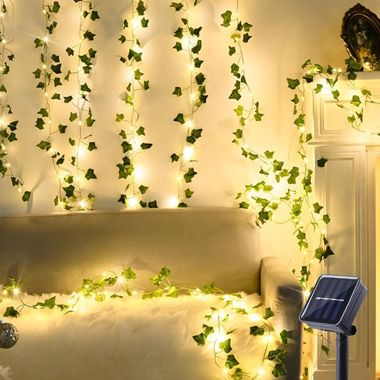 Ghirlanda solara decorativa 12 m 100 LED model frunze verzi. PANOU SOLAR