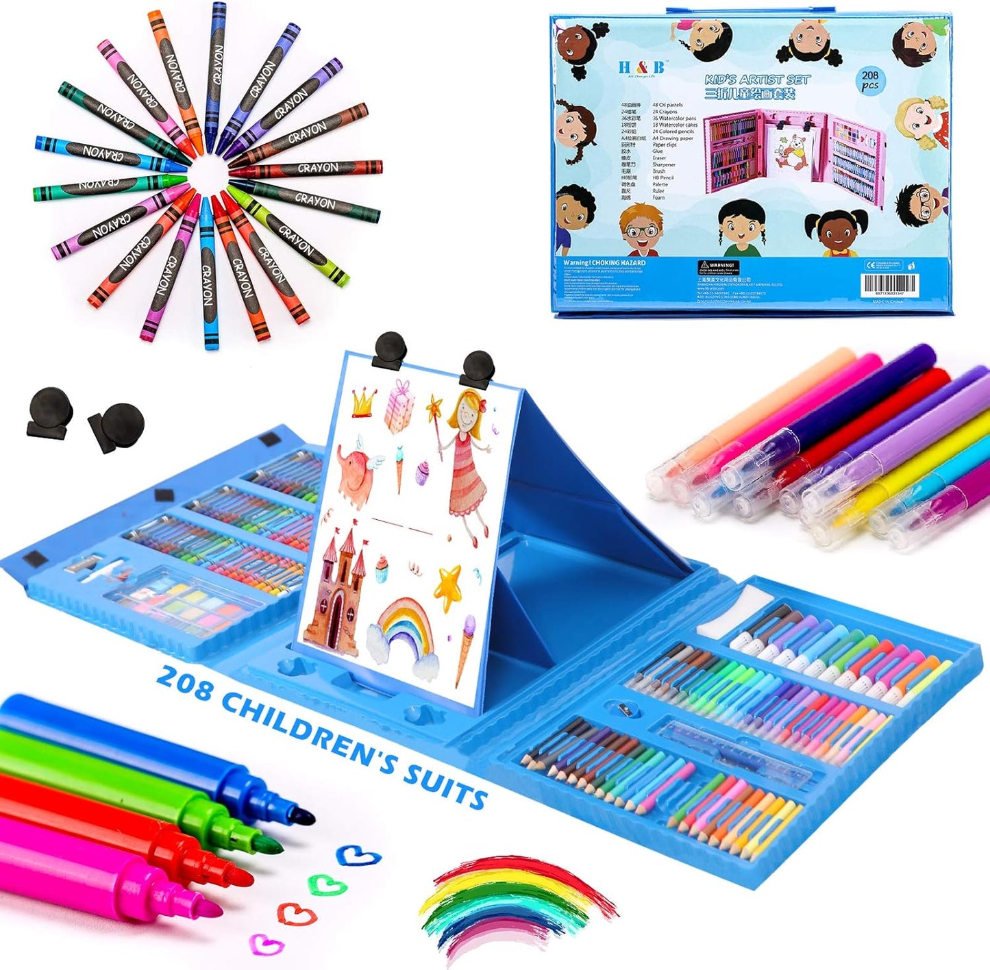 Set 208 piese, complet pentru pictură și desen, 3-12 ani