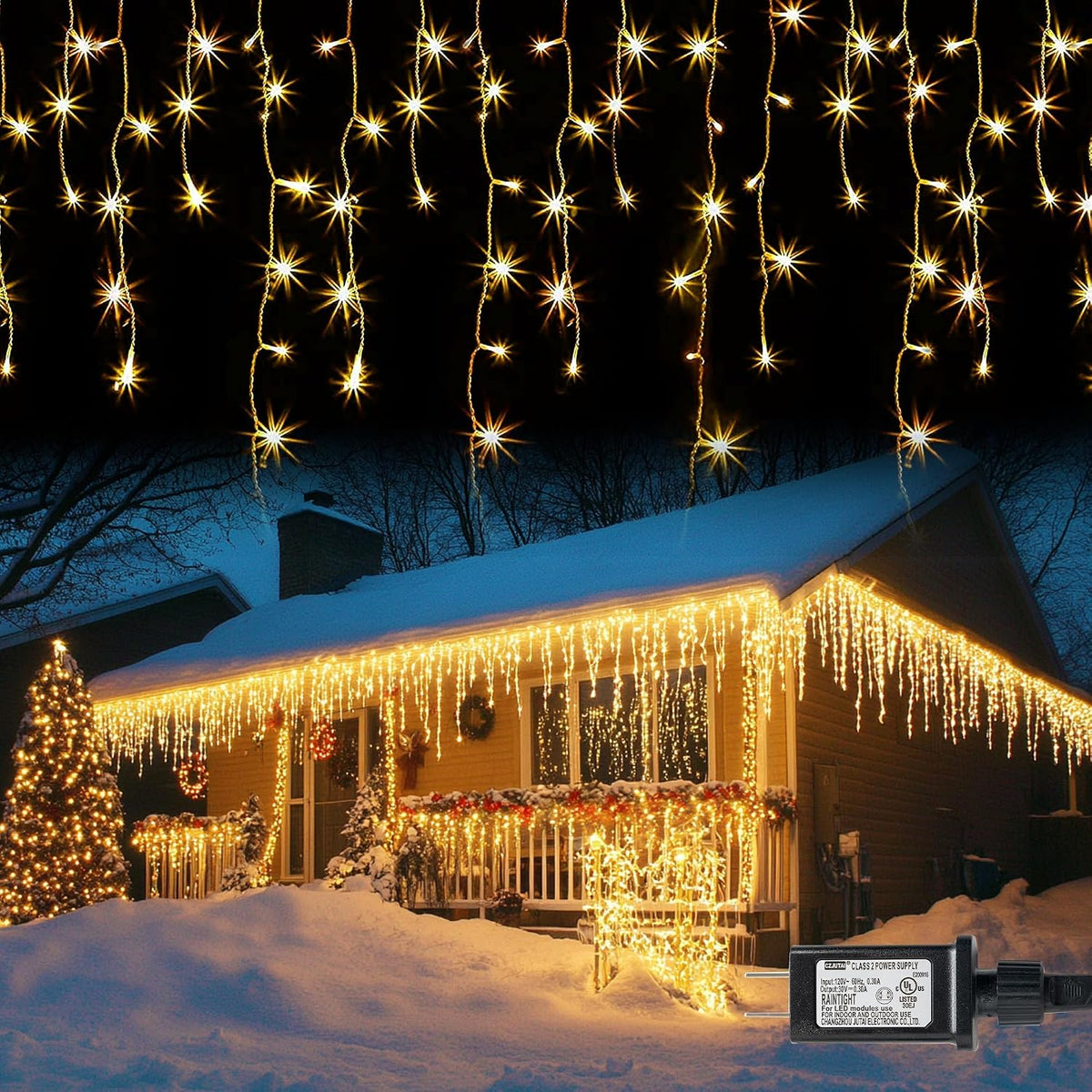 Instalatie franjuri 12m 300Led sau 25m 600Led cu FLASH. Diferite culori