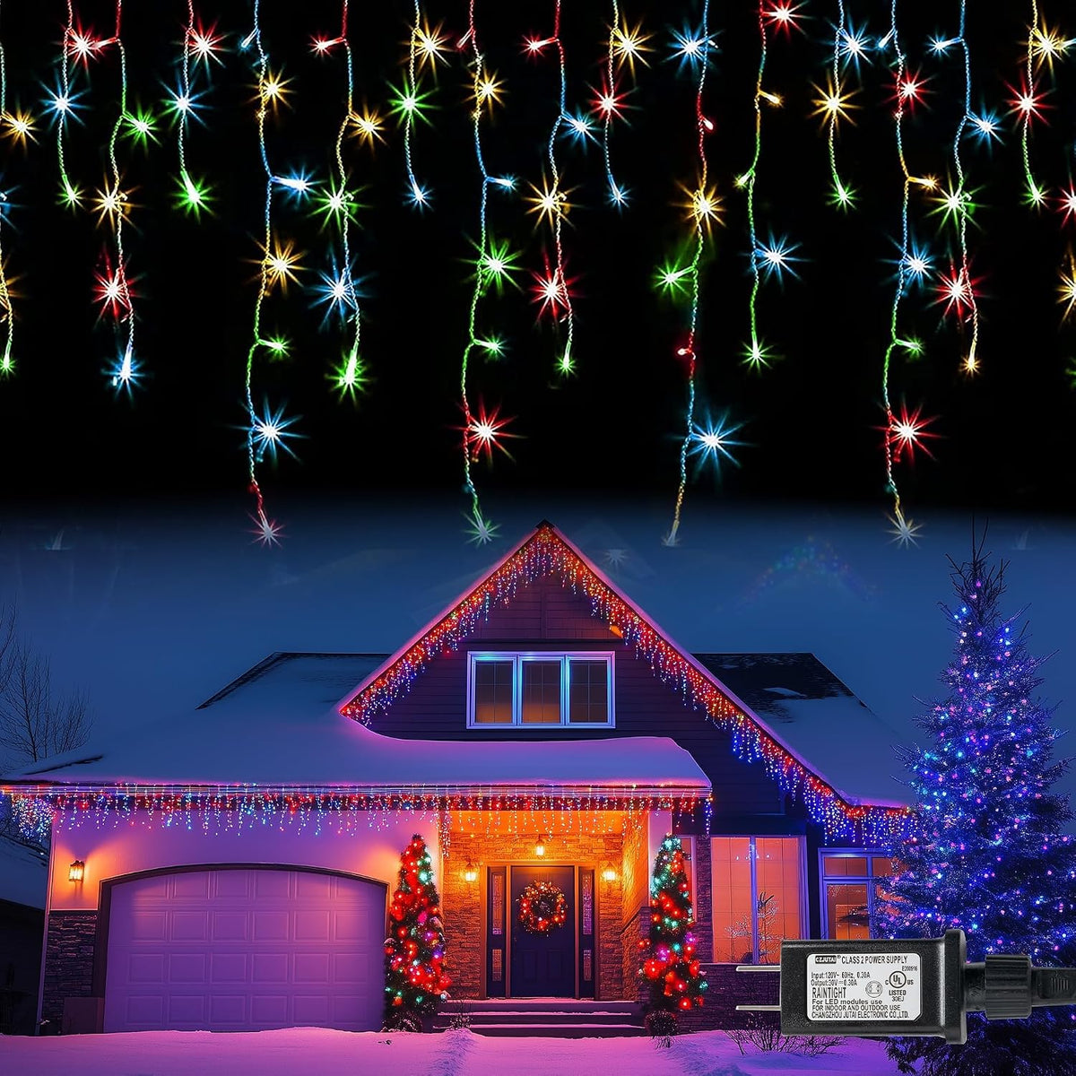 Instalatie franjuri 12m 300Led sau 25m 600Led cu FLASH. Diferite culori