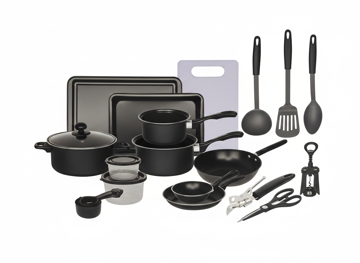 Set Bucătărie 22 Piese – Oale, Tigăi, Wok, Tăvi + Ustensile & Accesorii
