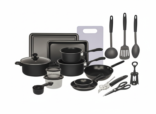 Set Bucătărie 22 Piese – Oale, Tigăi, Wok, Tăvi + Ustensile & Accesorii