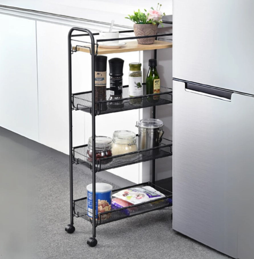 Suport slim metalic cu 4 nivele, 1 polita din MDF, rotativ 360°, 42 (L) x 26 (l) x 83 (H) c, negru