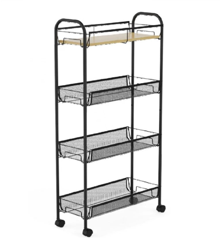Suport slim metalic cu 4 nivele, 1 polita din MDF, rotativ 360°, 42 (L) x 26 (l) x 83 (H) c, negru