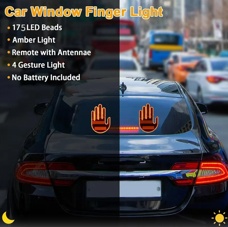 Semn LED Auto cu Telecomanda, Design Mana, 4 Moduri, Efect Vizual Stralucitor, 10×15 cm