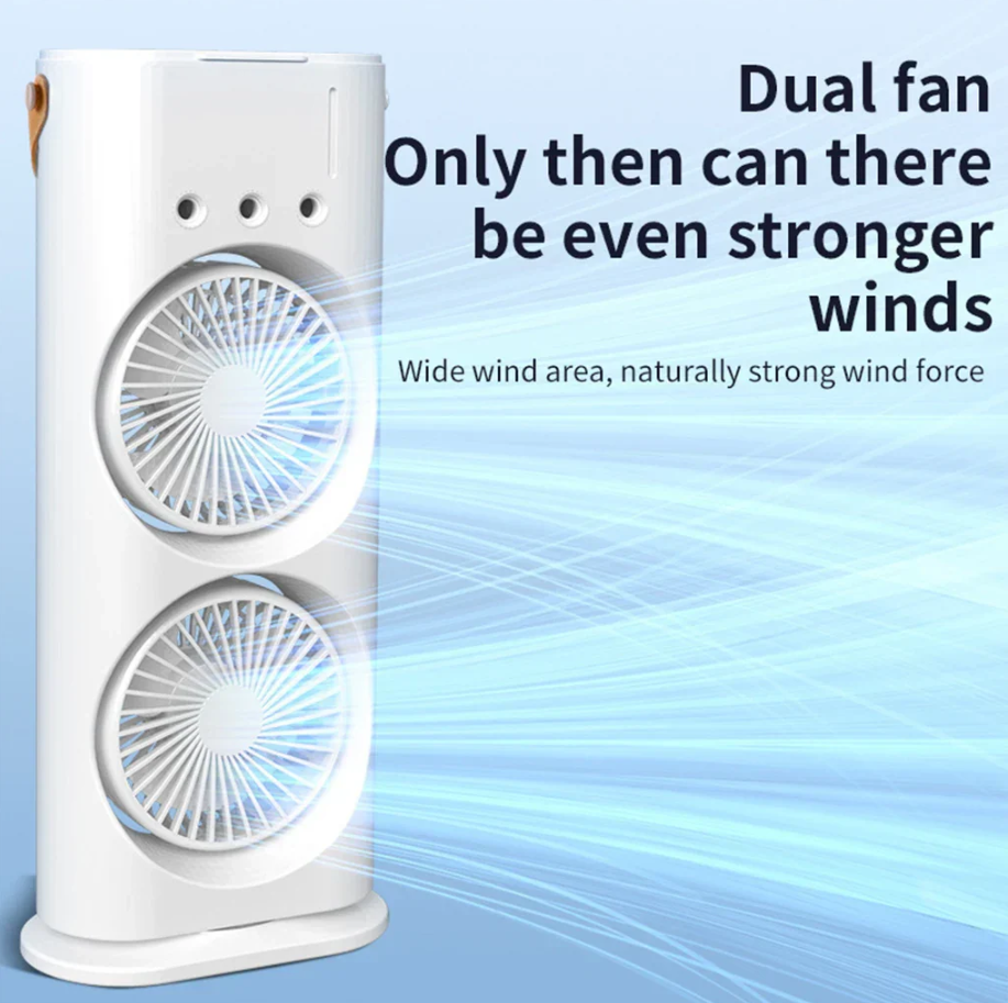 Ventilator Portabil Dublu Cu Umidificare Prin Pulverizare Si Telecomanda