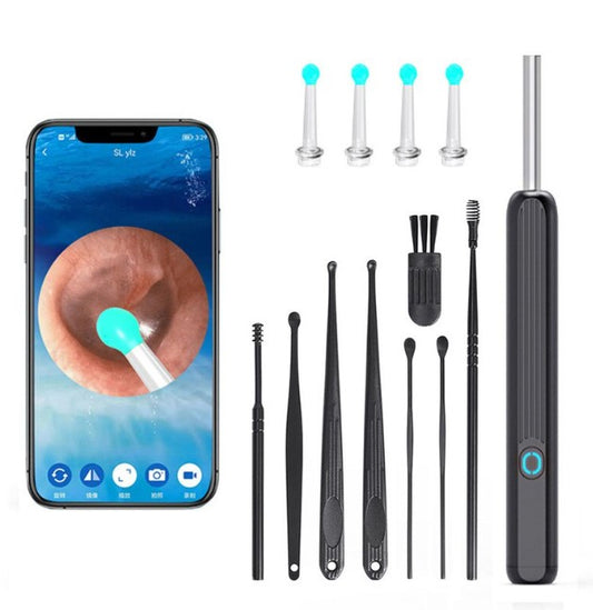 Dispozitiv curatare urechi, LED, 1080P, Cu accesorii, Compatibil cu Android/iOS, Negru sau Alb