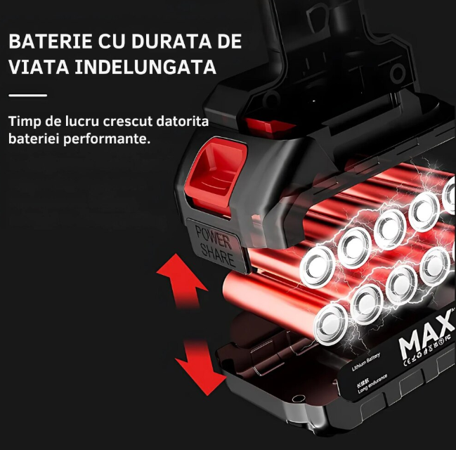 Aspirator fără fir 6 în 1 pentru mașină, casă și birou - putere 100 W, cu 1 baterie 48 V