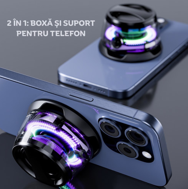 Boxa portabila Bluetooth  G200, 5W, prindere MagSafe & inel magnetic, suport telefon 2 in 1, lumini RGB