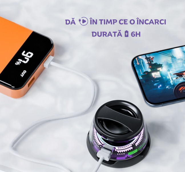 Boxa portabila Bluetooth  G200, 5W, prindere MagSafe & inel magnetic, suport telefon 2 in 1, lumini RGB