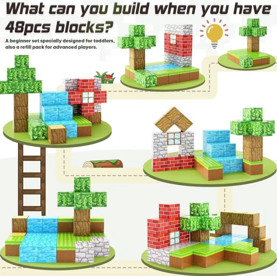 Set 80 cuburi magnetice Mine Craft + figurine