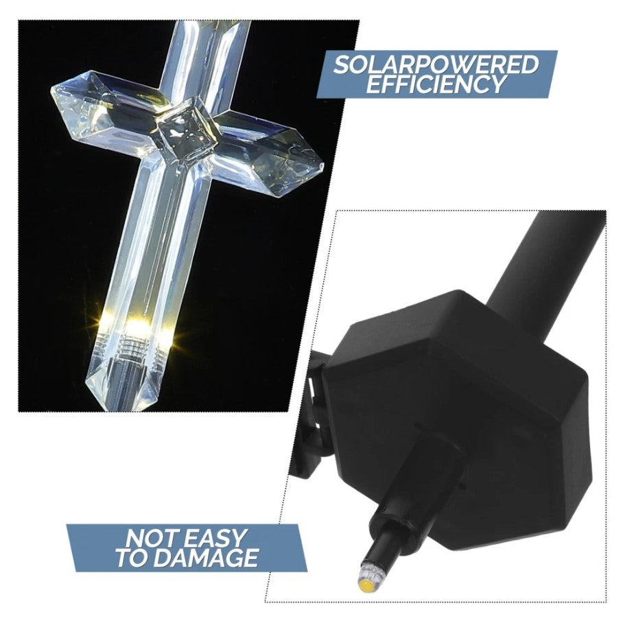 1 + 1 CADOU! Cruce Solară LED pentru Mormânt – Lampă Decorativă Cimitir, Rezistentă la Intemperii