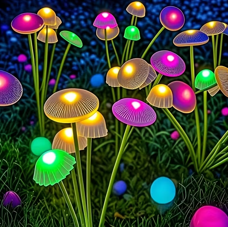 Set 2 x Lampi solare LED 12 ciupercute, pentru gradina , Multicolor sau Alb Cald