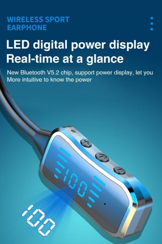 Căști Bluetooth Wireless KL50 cu Bandă pentru Gât – Afișaj LED pentru Baterie