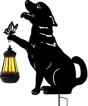 Lampa solara de gradina, decoratiune metalica, Caine