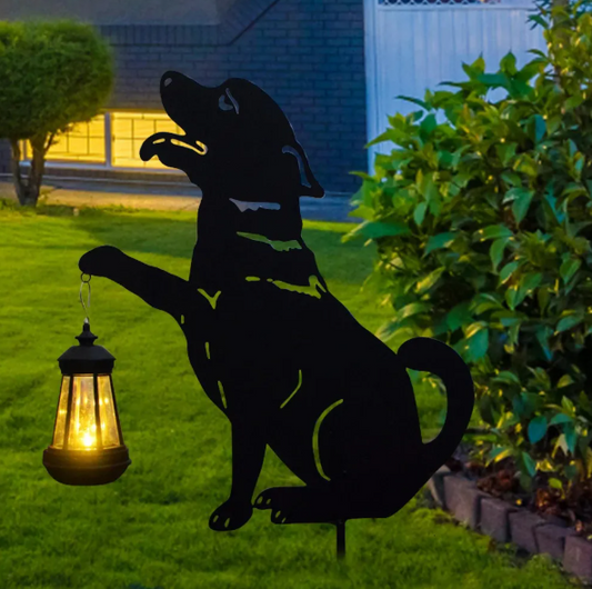 Lampa solara de gradina, decoratiune metalica, Caine